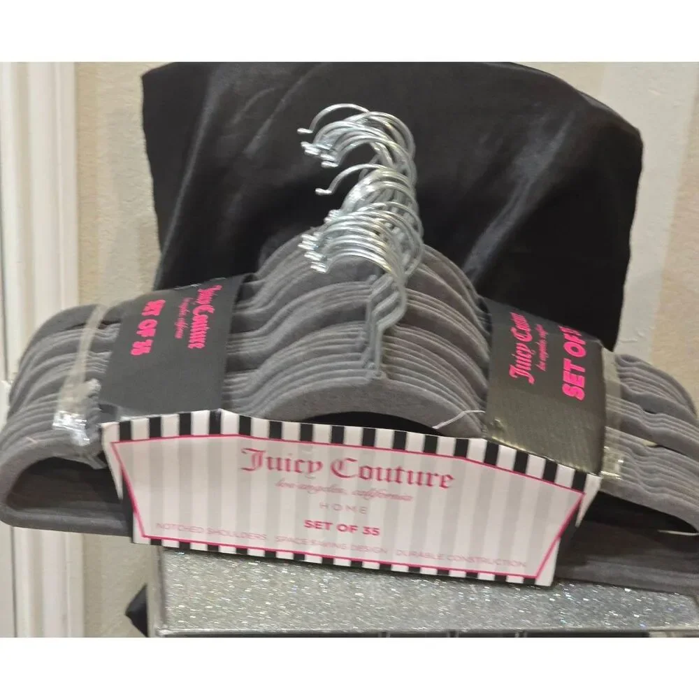 Juicy Couture Home 35-Piece Velvet Space Saving Hangers- Grey